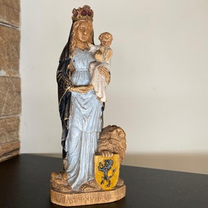 Vintage Rare Statue Madonna & Child, 20th-century French Carved Statue plaster Rare