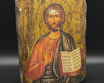 Vintage Orthodox Icon of Christ on Wood – Christian Religious Art