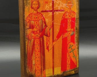 Orthodox Christian Icon Saints Constantine & Helena Wooden Wall Plaque Religious Art