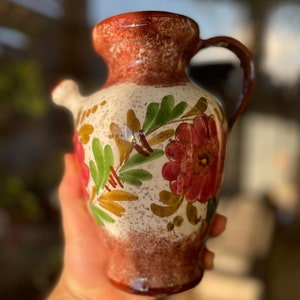 Rare Art Gorgeous Handpainted Ceramic Pottery Pitcher Floral Made in Italy SIGNED Rare