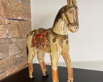 Antique Horse Statue Hand-Painted Wooden Horse Statue Figurine Sculpture India