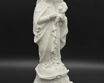 Antique 19th Century Bisque Porcelain Madonna & Child Jesus Virgin Mary Statue