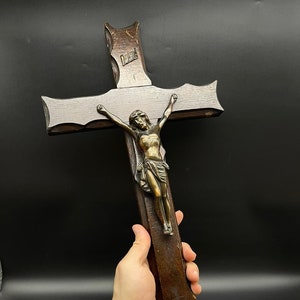 Crucifix 20&quot; Antique Cross Religious Jesus Large Wall Wood Christ Church France