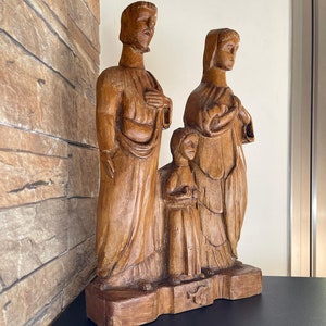Carved Antique Statue Madonna and Jesus Child Carved Wood 20th-century Wooden Art Rare Statue