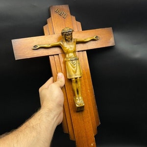 French Cross Antique Crucifix Religious Jesus Large Wood Christ Church