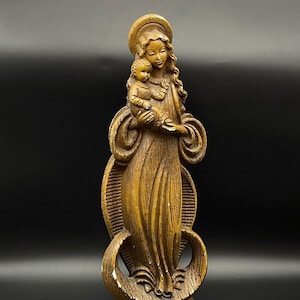 Antique Ceramic Our Saint Madonna Child Statue Figurine Merlini Rare 14&quot; France