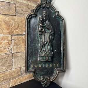 Antique Virgin Mary Jesus Belgium church 1870s Chalk Statue hanging