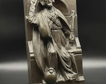 Antique Bronze Relief Sculpture – 19th Century Jesus Christus Rex Art
