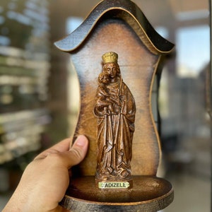 Antique Hand Carved Wood Our Lady Mary Madonna Jesus Christ statue figure