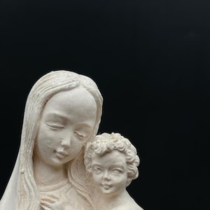 Rare Antique French chalkware Holy Water Font Wall Benitier Mary religious 20th Handmade