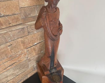 Carved Wood Sacred Heart Jesus Statue 56cm Signed Religious Sculpture
