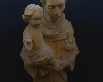 Vintage Hand Carved Wood St Anthony of Padua Child Jesus 16" Catholic Statue
