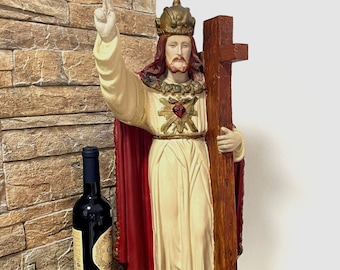 Italiaans standbeeld Antiek Jezuskerk 22" Krijt heilig hart Christus 1952 beeldje