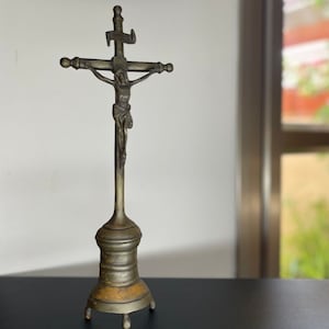 Antique French crucifix Bronze Cross Religious Jesus Christ Church Rare 19th
