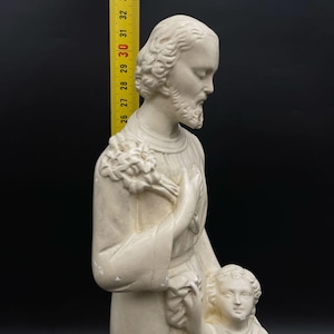 Antique Saint Joseph and Child Jesus Statue Plaster Catholic Sculpture Religious Figurine Christian Art Italy