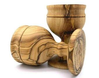 Dos copas De Vino Cáliz de madera de olivo Hecho a mano de jerusalén Iglesia Belén - Tierra Santa