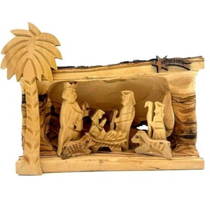 Cueva de la Natividad de Madera de Olivo La Cueva del Nacimiento de Jesús - Hecha a mano - Belén