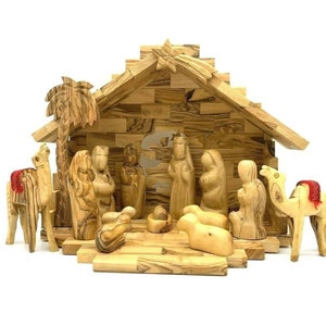 15 PCS Bethlehem Olive Wood Nativity Story Scene Christmas Gift Jesus - carved
