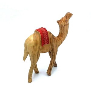 Camel Carved Hand Olive Wood 5.9&quot; Statue Holy Land Figurine,Red saddle Bethlehem