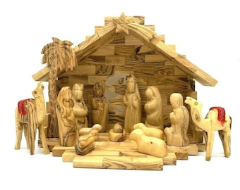 15 PCS Bethlehem Olive Wood Nativity Story Scene Christmas Gift Jesus - carved