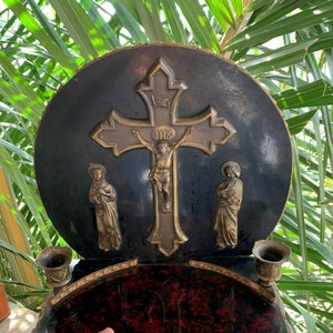 Rare French Antique Religious Crucifix and Candle Holders Jesus Christ 1800s