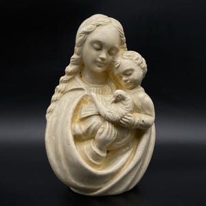 Vintage French Plaster Virgin Mary and Child Figurine Madonna Statue Catholic Religious Sculpture 20th Century Art