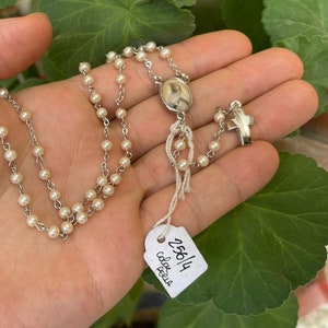Vintage Rosary Color Perla Glass Beads French Rosary Rare 4/256 Metal Cross †