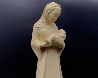 BJB Antique Virgin Mary Jesus Child Old Plaster Statue Chalkware From Belgium