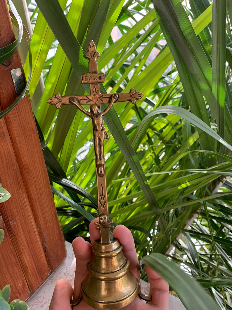 Antique Brass Altar Cross 1800s Crucifix Christian Church Standing