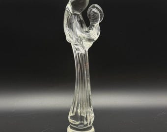 Vintage Madonna & Child Clear Glass Figurine Virgin Mary Religious Catholic Decor
