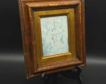 Antique Madonna & Child Religious Portrait Gilt Wood Frame Virgin Mary Jesus Sacred Art