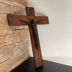 Bronze Holz Kreuz 13,9 "Antike Kruzifix Religiöse Jesus Wall Kirche Französisch