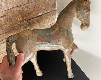 大型アンティーク馬木彫りの美しい彫像フィギュア 19 世紀 非常に希少