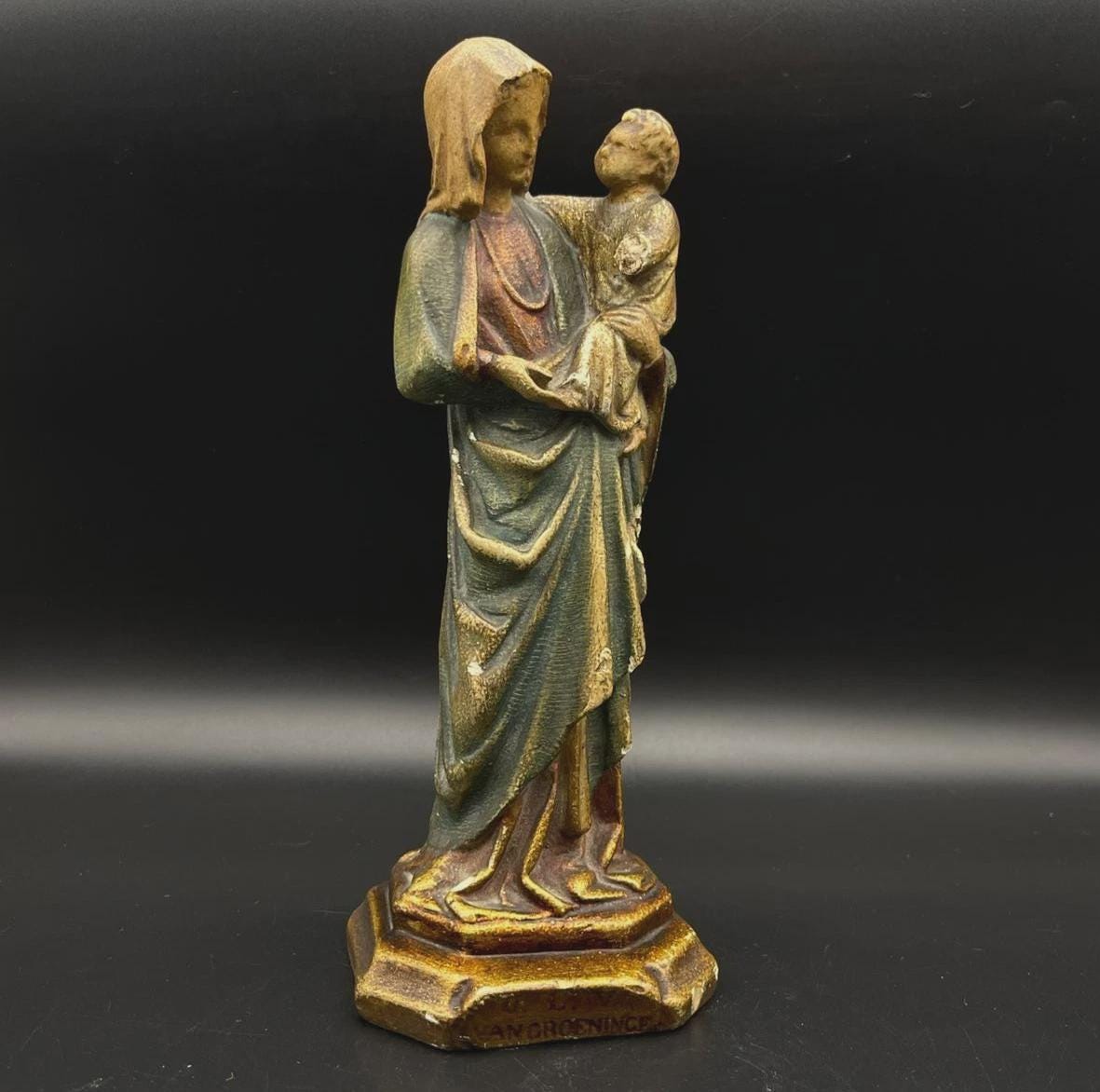 Antique Madonna & Child Statue - French Cast Plaster - Hand Painted ...