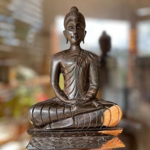 Antique Beautiful Ebony wood Feng Shui sitting Buddha sculpture Wood Hand Made
