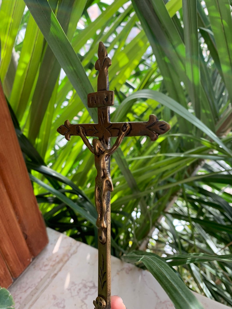 Antique Brass Altar Cross 1800s Crucifix Christian Church Standing