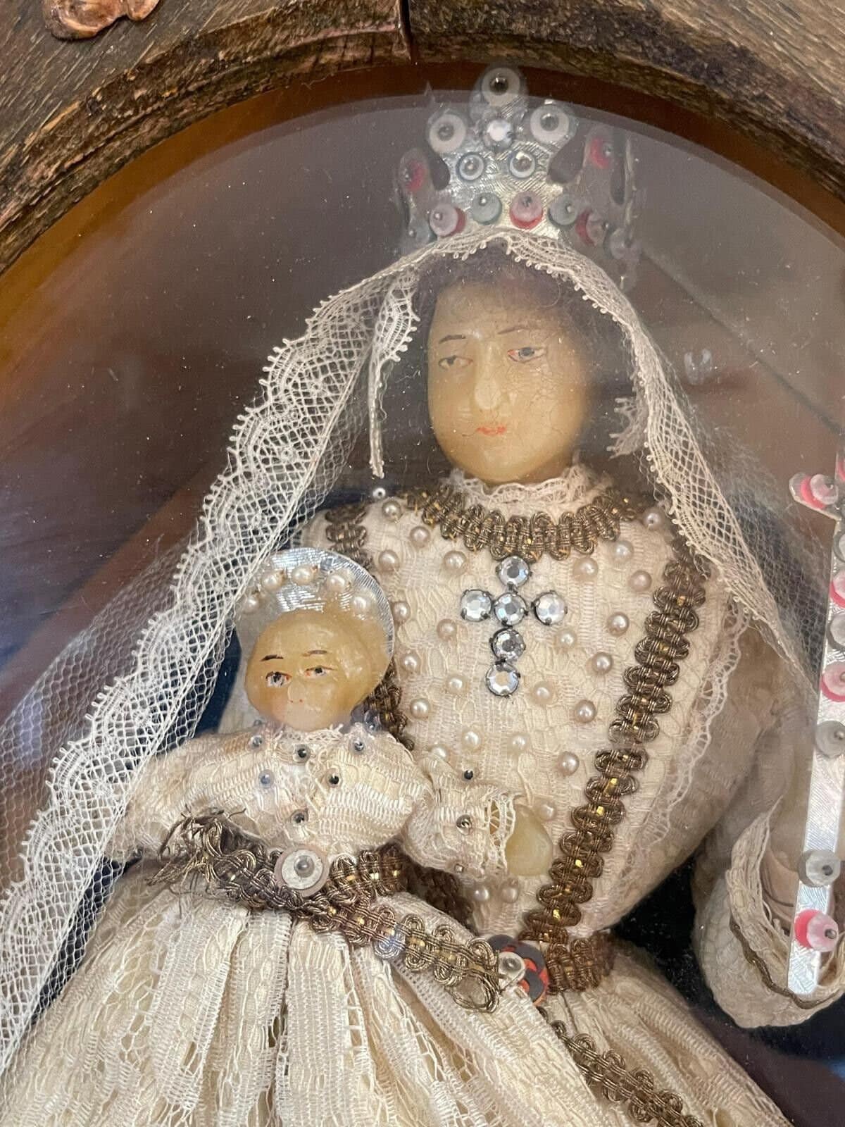 フランス アンティーク ワックス 蝋？聖母子像 木製額 美術品・アンティーク・コレクション フランス アンティーク 蝋