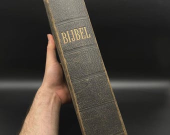 Antique 1894 Dutch BIJBEL Holy Bible Amsterdam Leather Bound Religious Book
