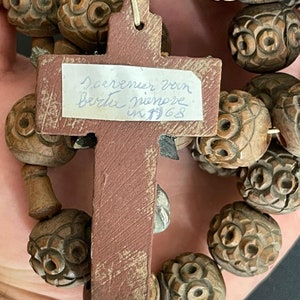Large French Wall Hanging Rosary Antique 1968 Wood Carved Huge 95cm Rare Rosary