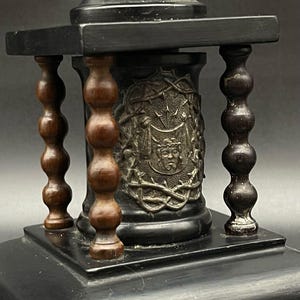 Antique 19th Century Black Wood & Metal Crucifix on Pedestal Religious Art Rare Cross