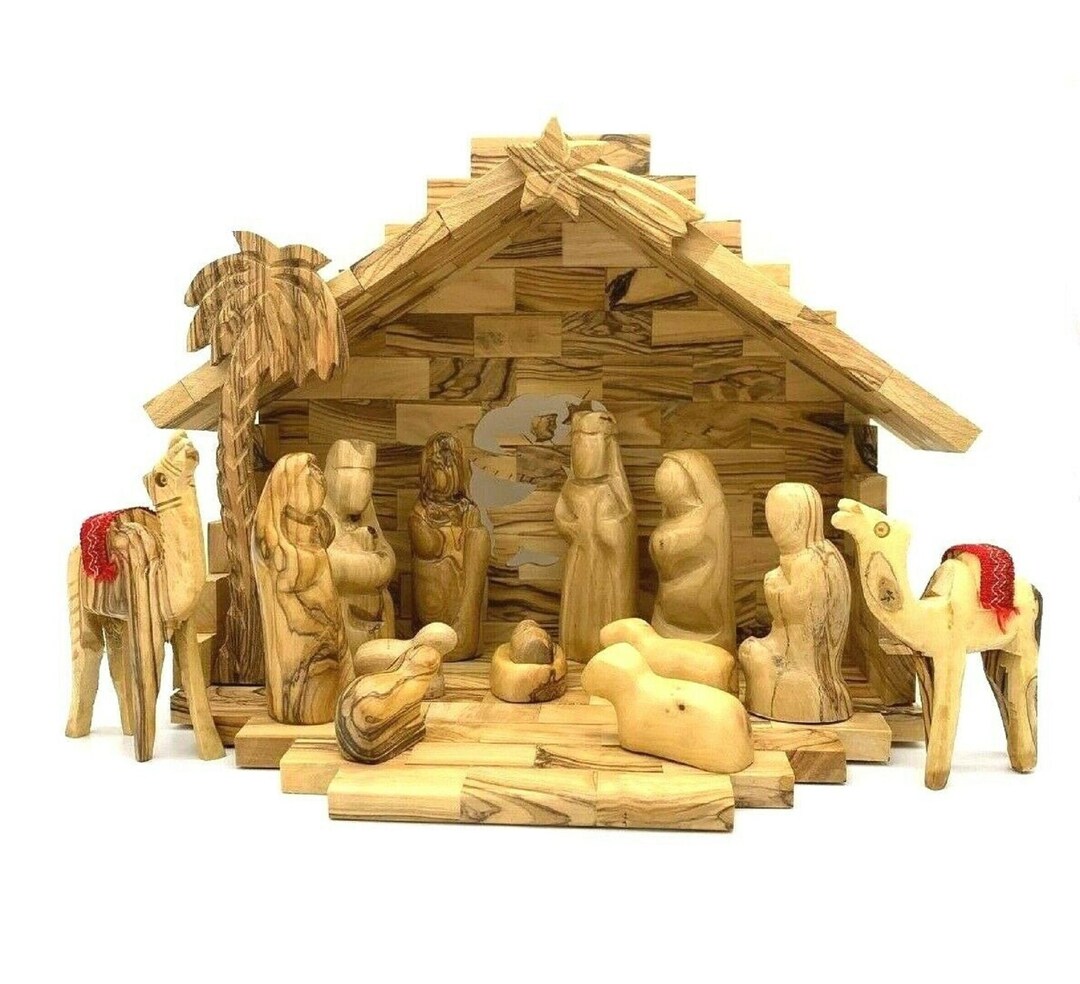 15 Stück Bethlehem Olivenholz Krippe Weihnachtsgeschenk Jesus