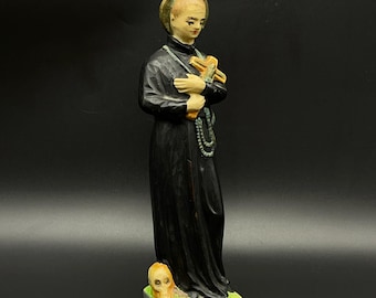 アンティーク 木製 ヴィンテージ 手彫り 木製 聖ゲラルドゥス像 宗教的