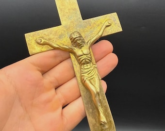 Vintage Brass Jesus Christ Crucifix Cross Christian Religious Wall Decor Sacred Icon