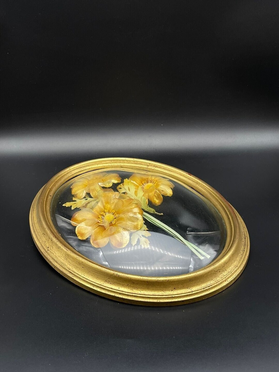 Antique French Oval Frame Curved Glass Golden Frame Wax Etsy