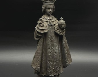 19th Century Antique Bronze Infant Jesus of Prague Statue Catholic IHS 6"