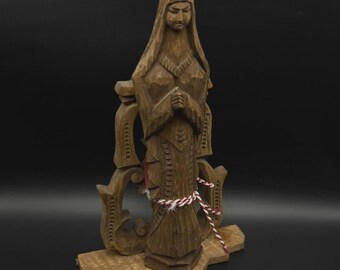 Antique Carved Wood Religious Figure, Folk Art Sculpture, Rustic Decor