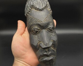 Vintage Hand Carved Wooden Head Sculpture Folk Art Decorative Collectible