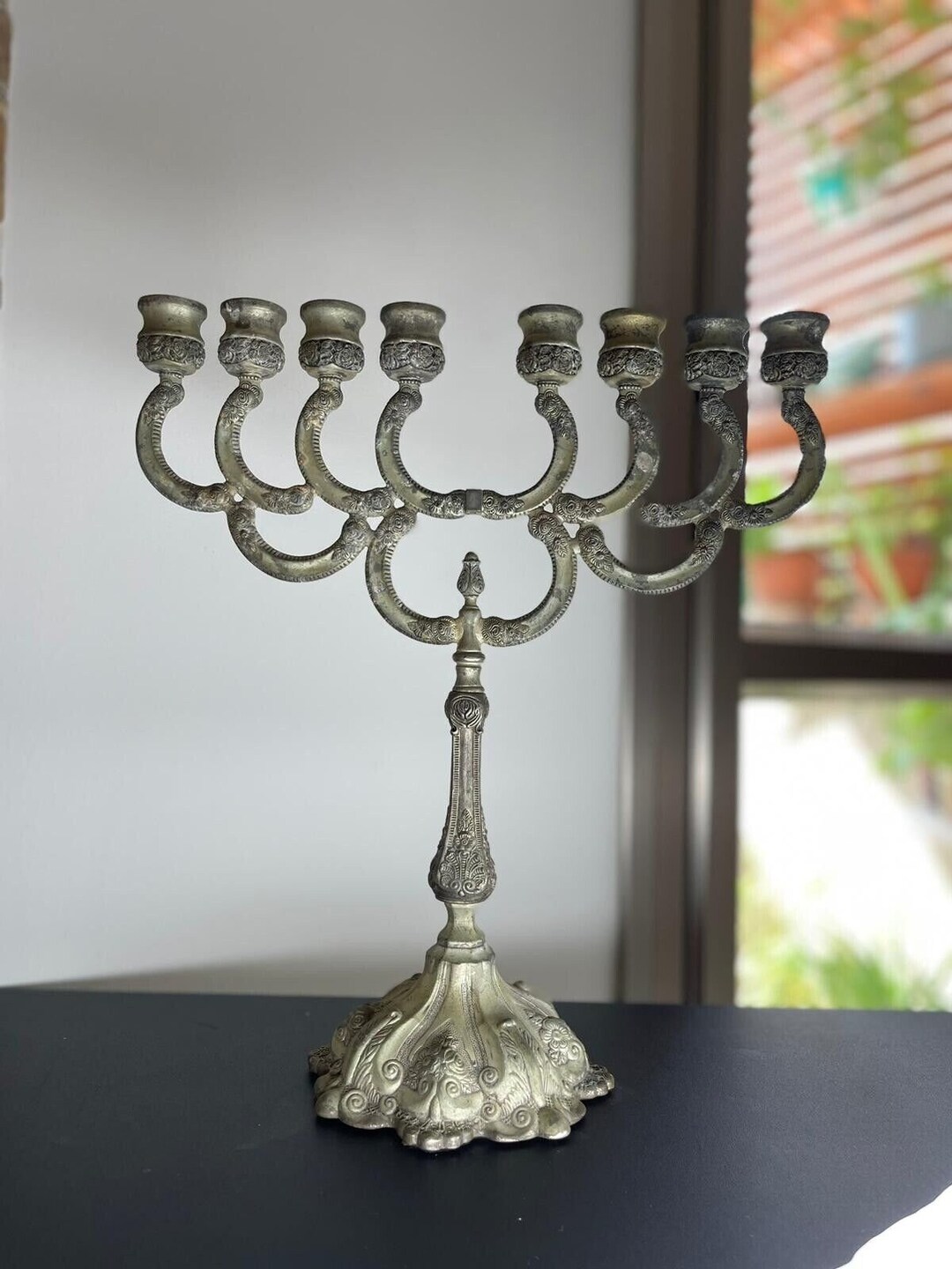 Jewish Silver Plated 14 Karshi Jerusalem 1955 Menorah Hanukkah Vintage