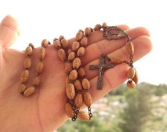 Antique Rosary Relic Madonna Earth Of Roma Bones Olive National Beads 1890s