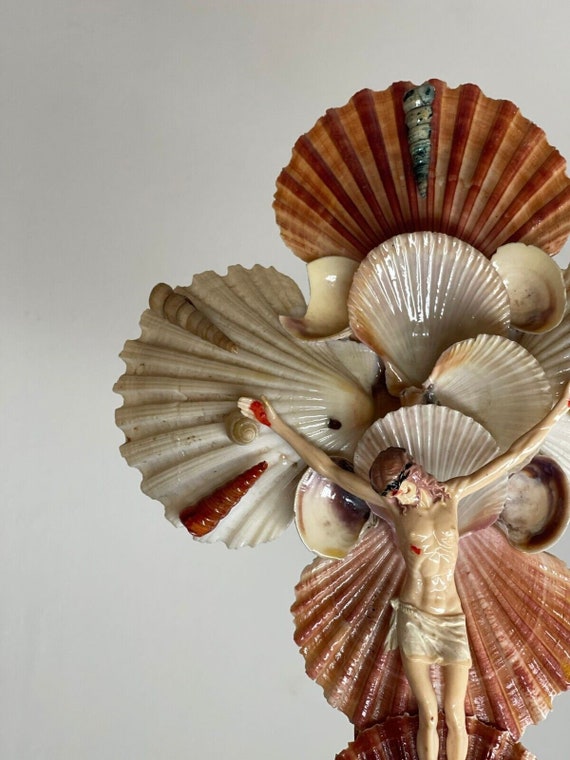 French Jesus Cross Seashell Handmade Vintage Figurine Patience